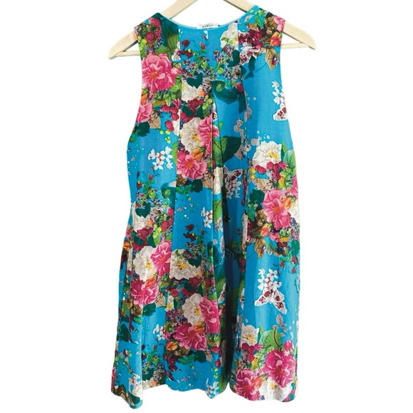 Umgee Dress Blue Floral Butterfly Keyhole Neck Swing Babydoll Medium Boho Preppy - Picture 2 of 6